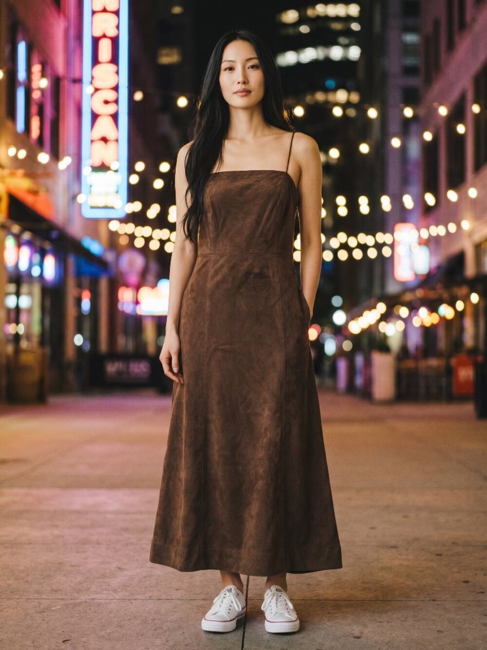 Anthropologie Faux Suede Cross Back Brown Slit Midi Dress 8